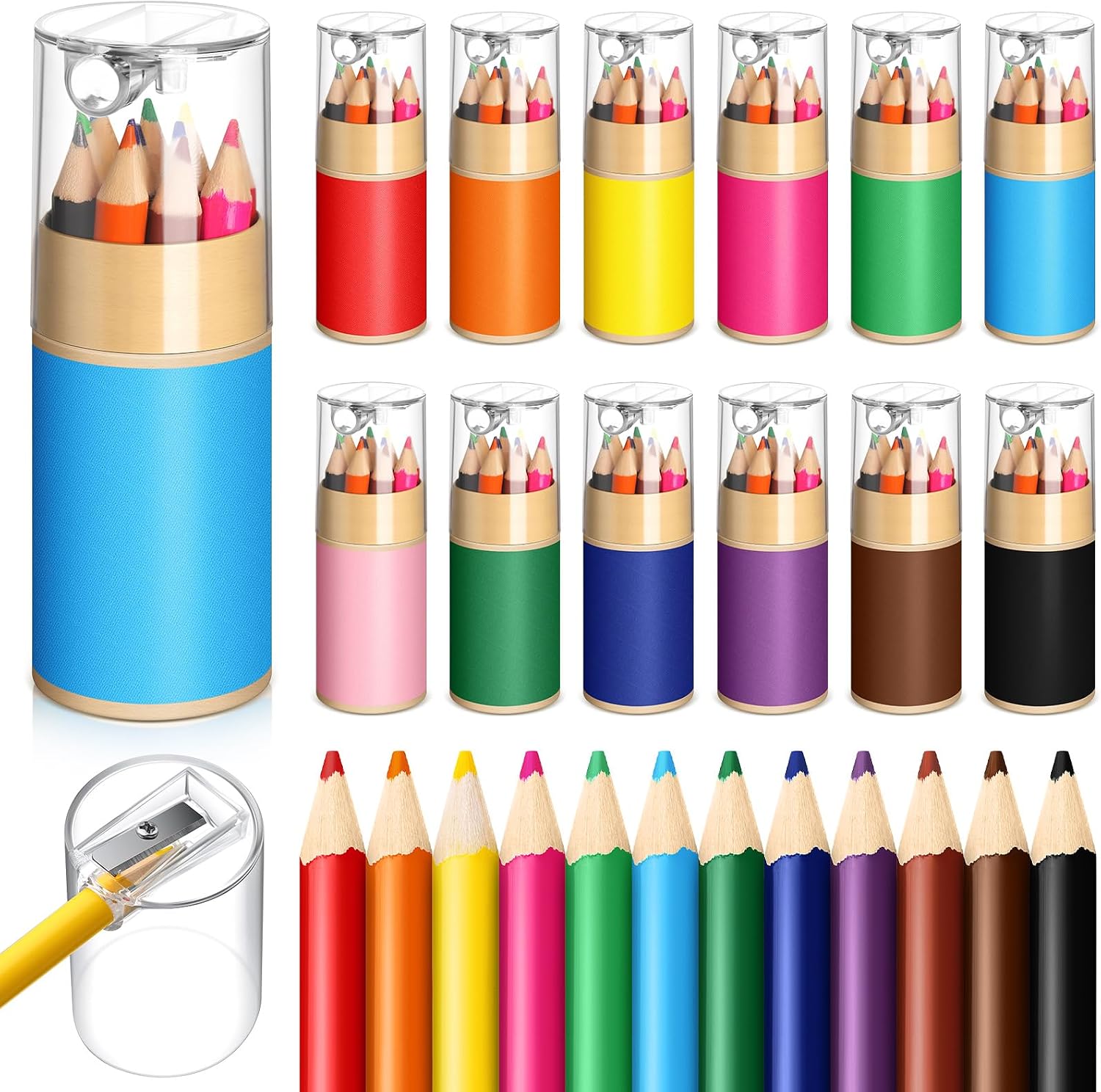 Mini Colored Pencils with Built In Sharpener for Kids