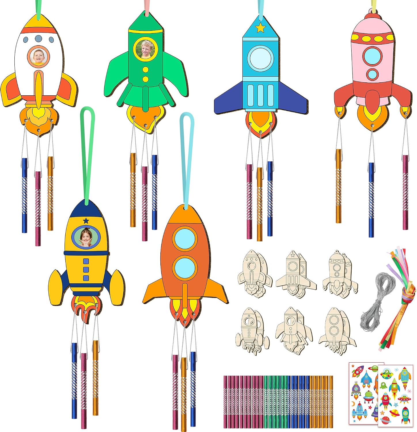 Kids Premium Art Gift Set Rocket Wind Chime Craft Kit
