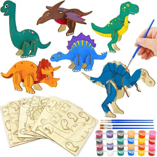 Kids Premium Art Gift Set 3D Dinosaur Wooden Puzzle Painting Craft Kit